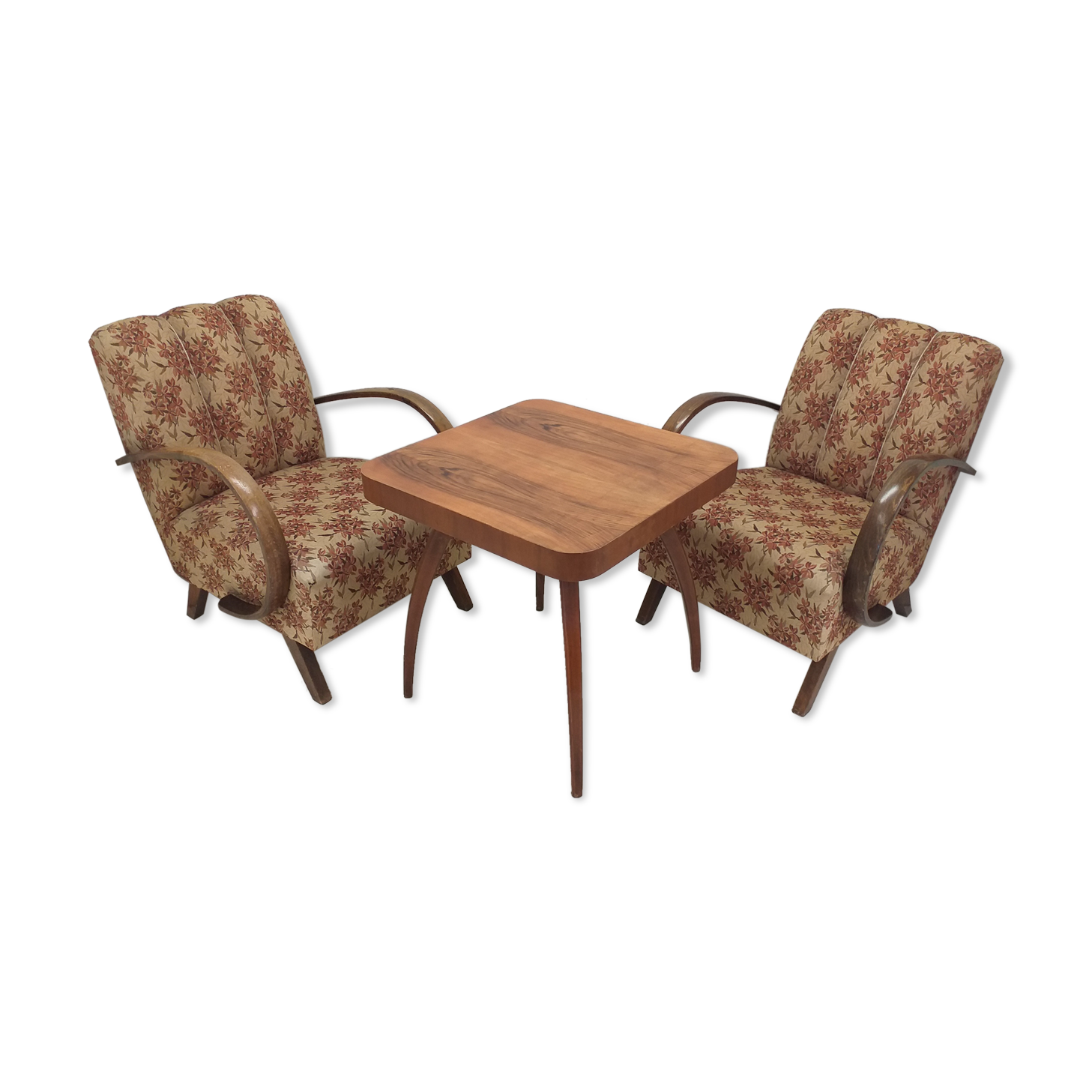 Set of 2 armchairs H 410 Halabala and coffee table for UP Závody, Czechoslovakia