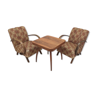 Set of 2 armchairs H 410 Halabala and coffee table for UP Závody, Czechoslovakia