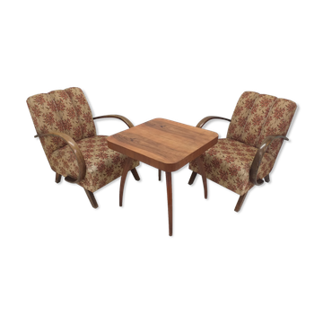 Set of 2 armchairs H 410 Halabala and coffee table for UP Závody, Czechoslovakia
