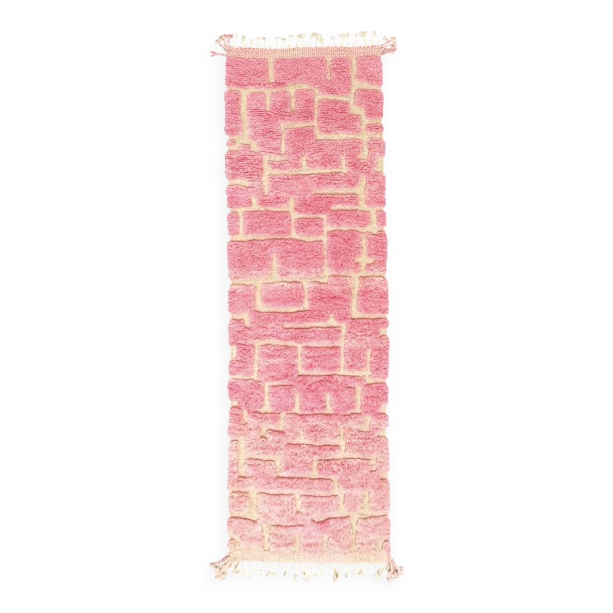 Large Pink Berber Rug – Hallway Size 85x300 cm, 100% Wool