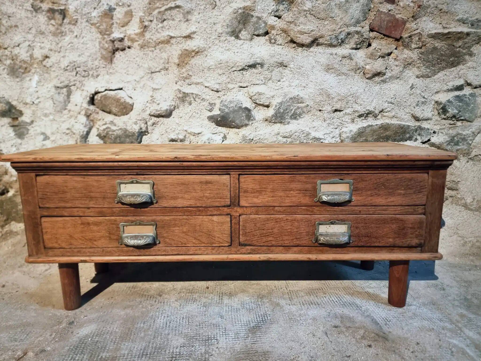 Antique French chest of drawers, circa 1900 – oak and pine with 4 drawers
