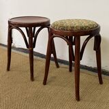 Pair of low vintage “Thonet” style bentwood stools
