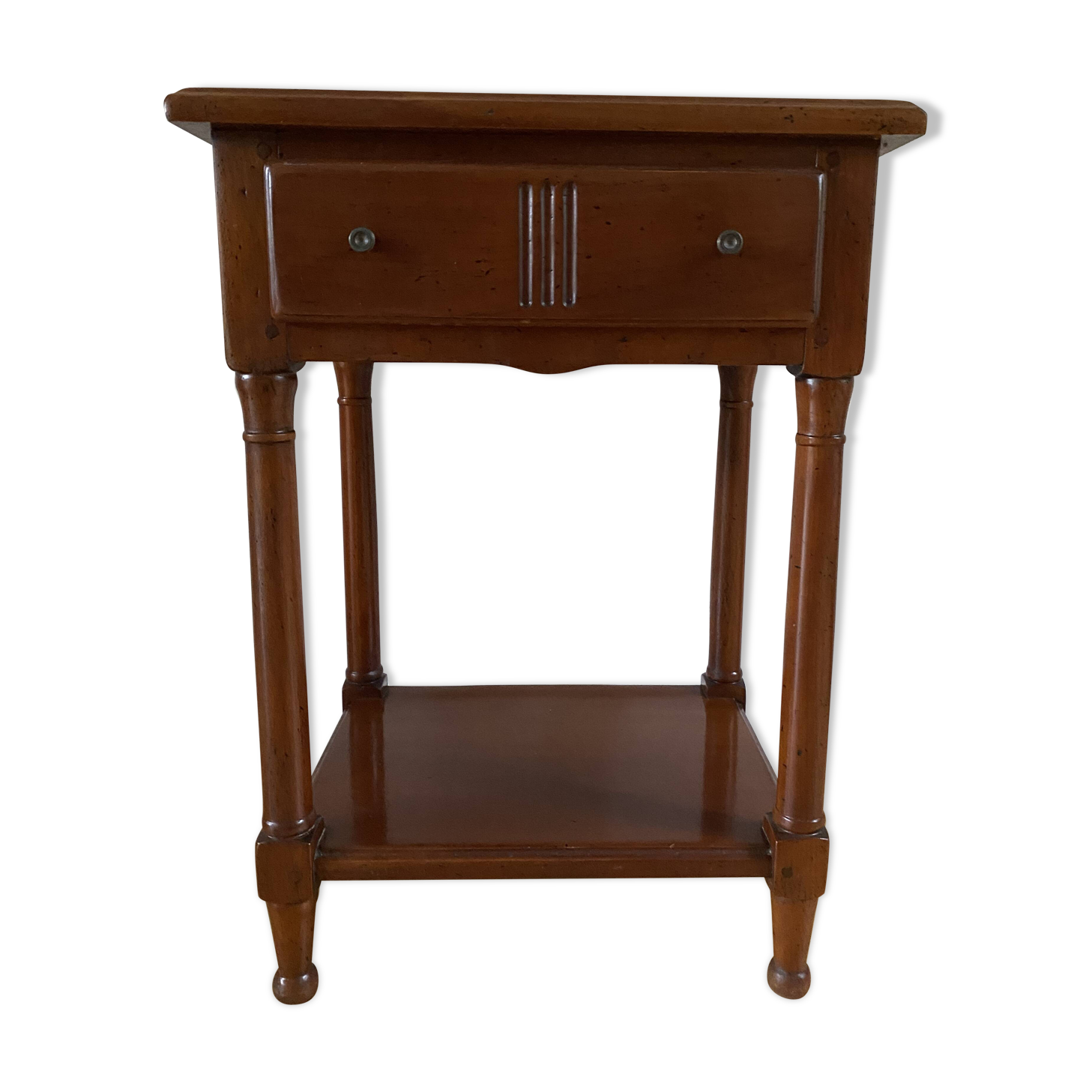 Nightstand, vintage side table with a drawer and a low shelf in solid wood