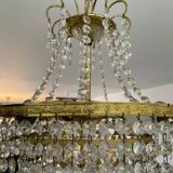 Cascade chandelier with crystal and brass tassels
