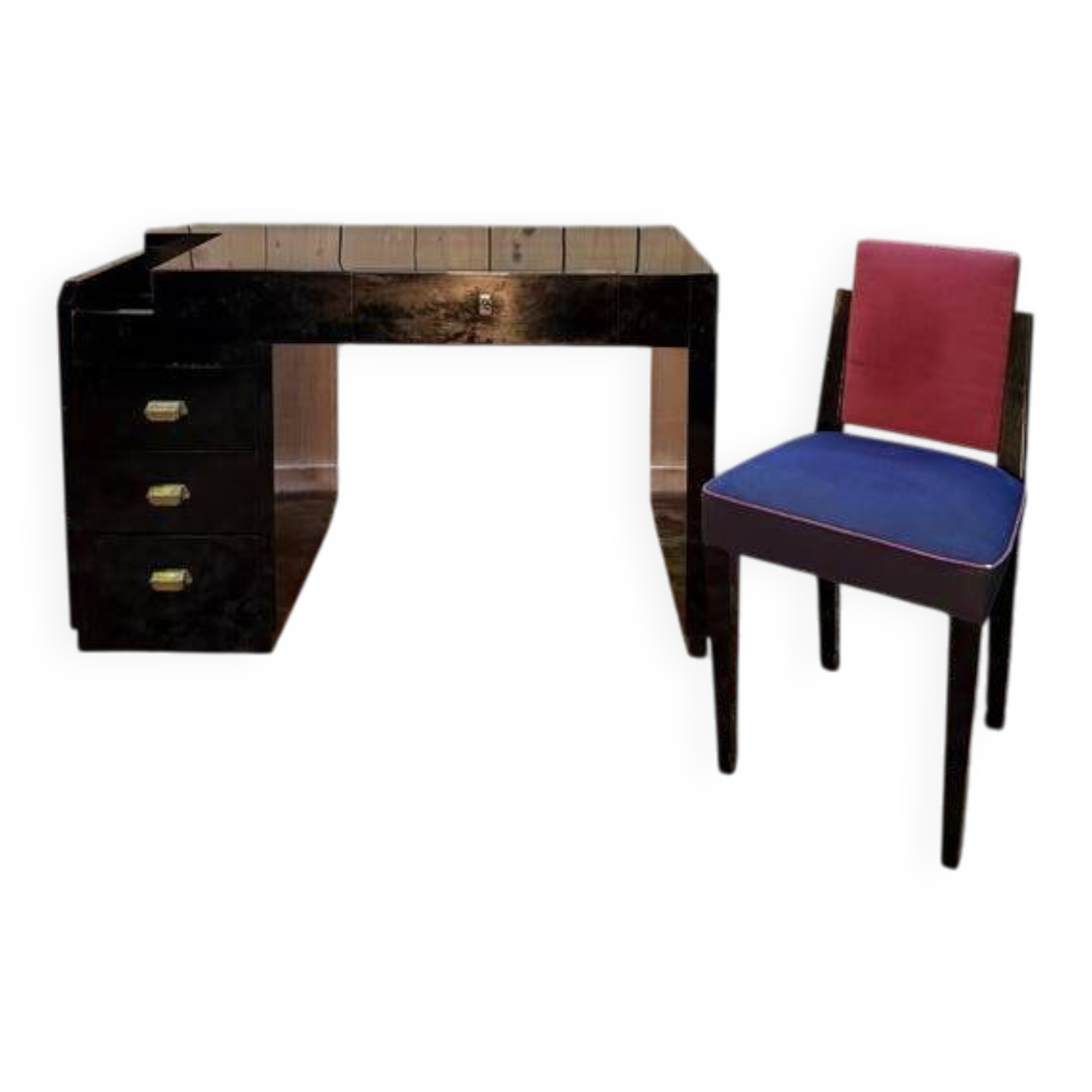 Bureau laqué noir de style Art Déco et sa chaise