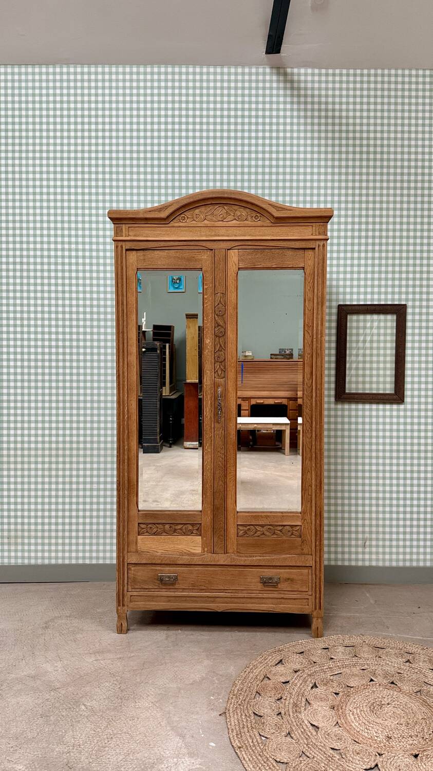 Art Deco oak wardrobe with mirrors (refurbished)
