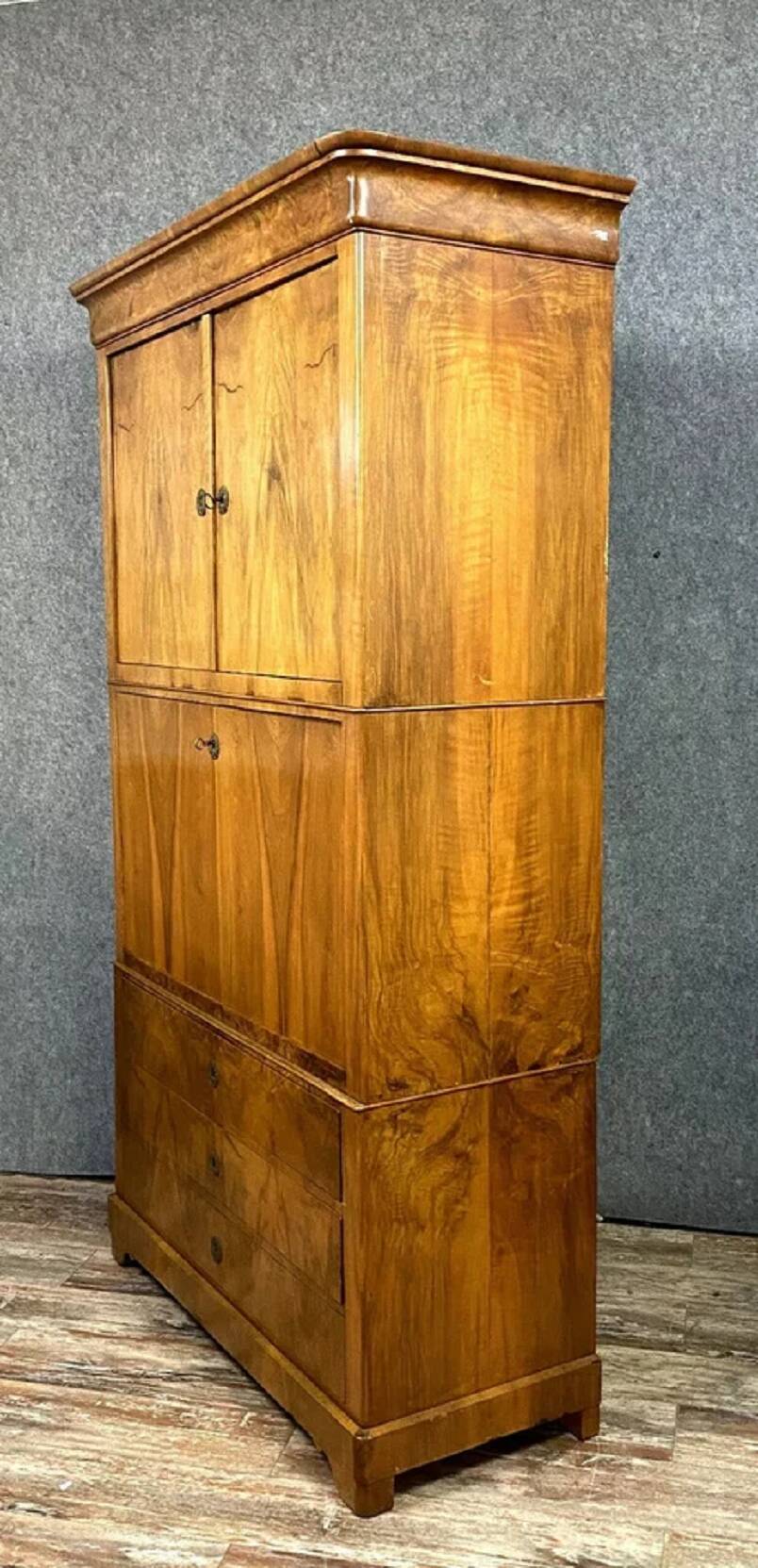 Louis Philippe - Charles X period secretary cabinet in blond walnut