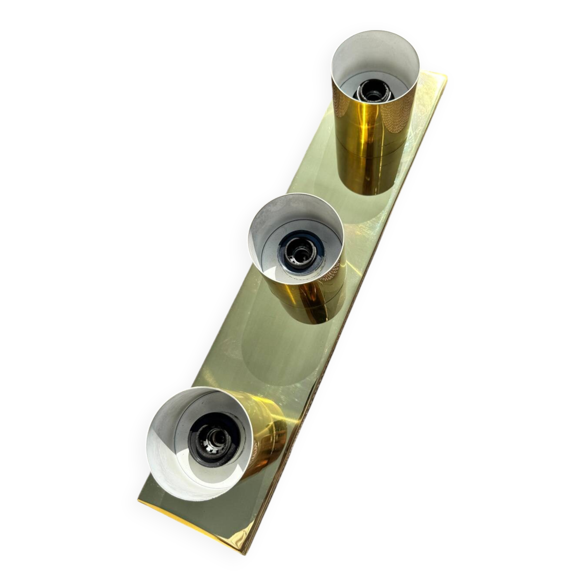 Minimalist 60s brass wall light with 3 sockets by Beisl Leuchte, Germany