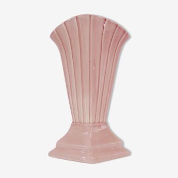 Vase vintage coquillage en céramique rose des années 50