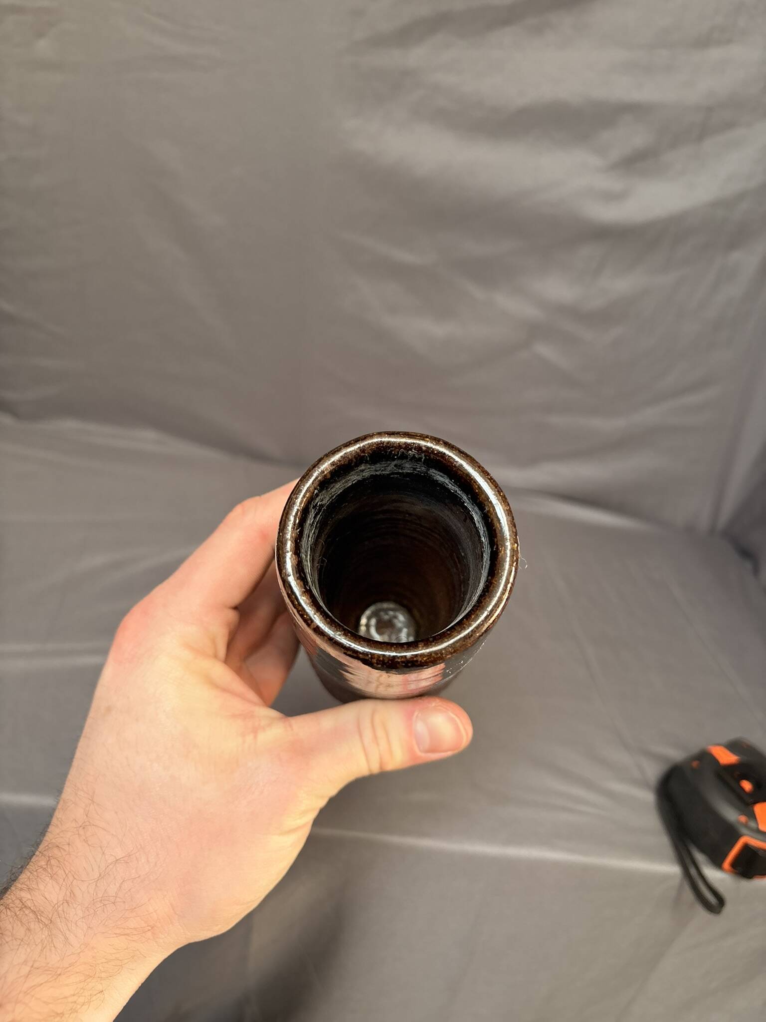 Vintage Signed Brown Terracotta Ceramic Stoneware Flower Vase