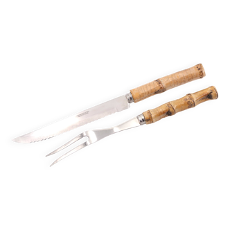 Couteau et fourchette à viande, manche en bambou