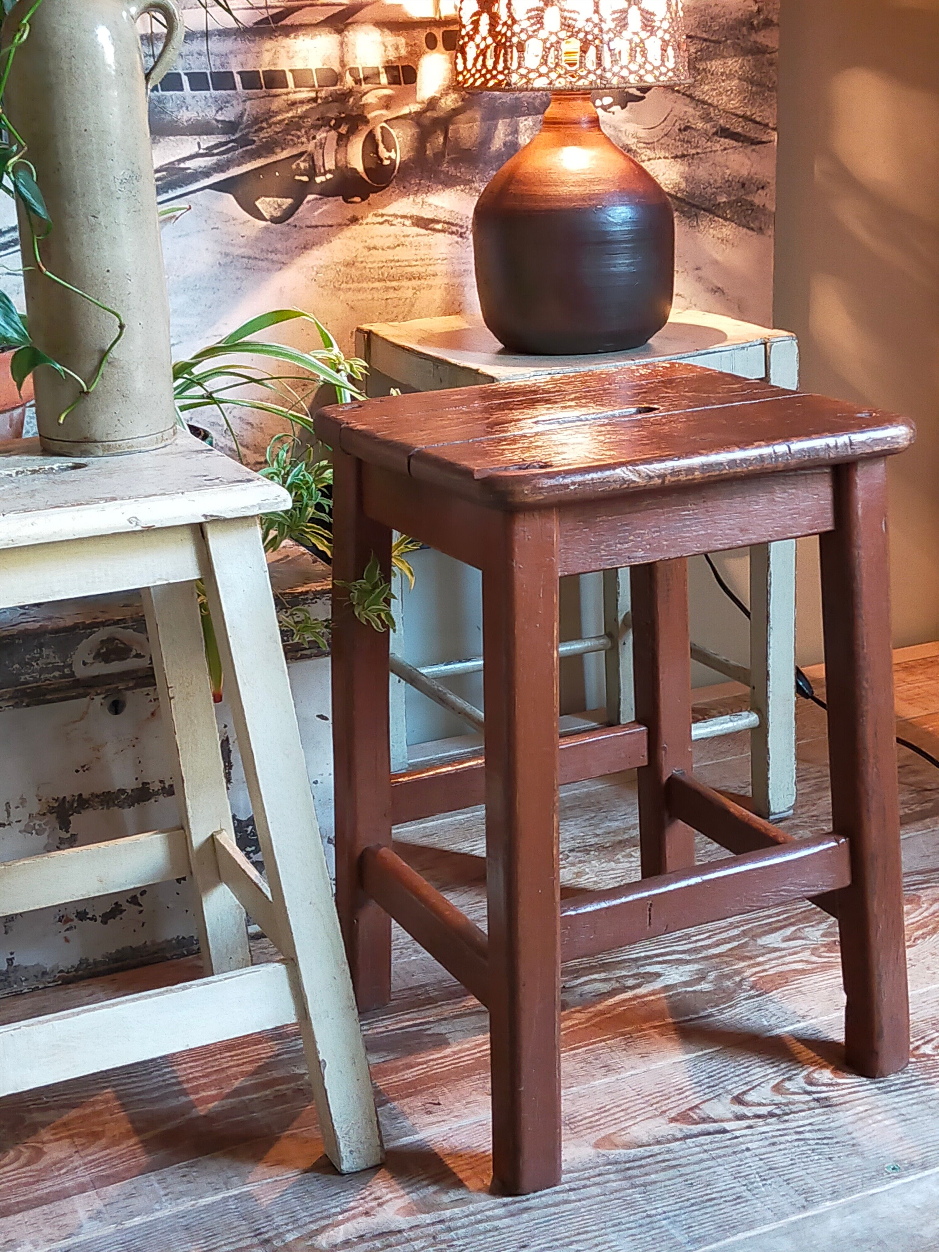 Workshop stool in old solid wood