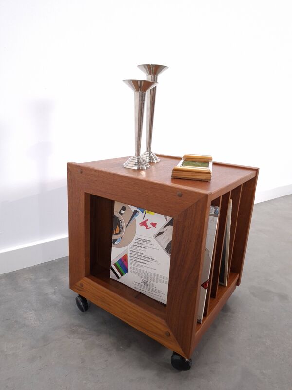 Meuble en teck LP sur roulettes, table d'appoint, table de nuit, meuble 2