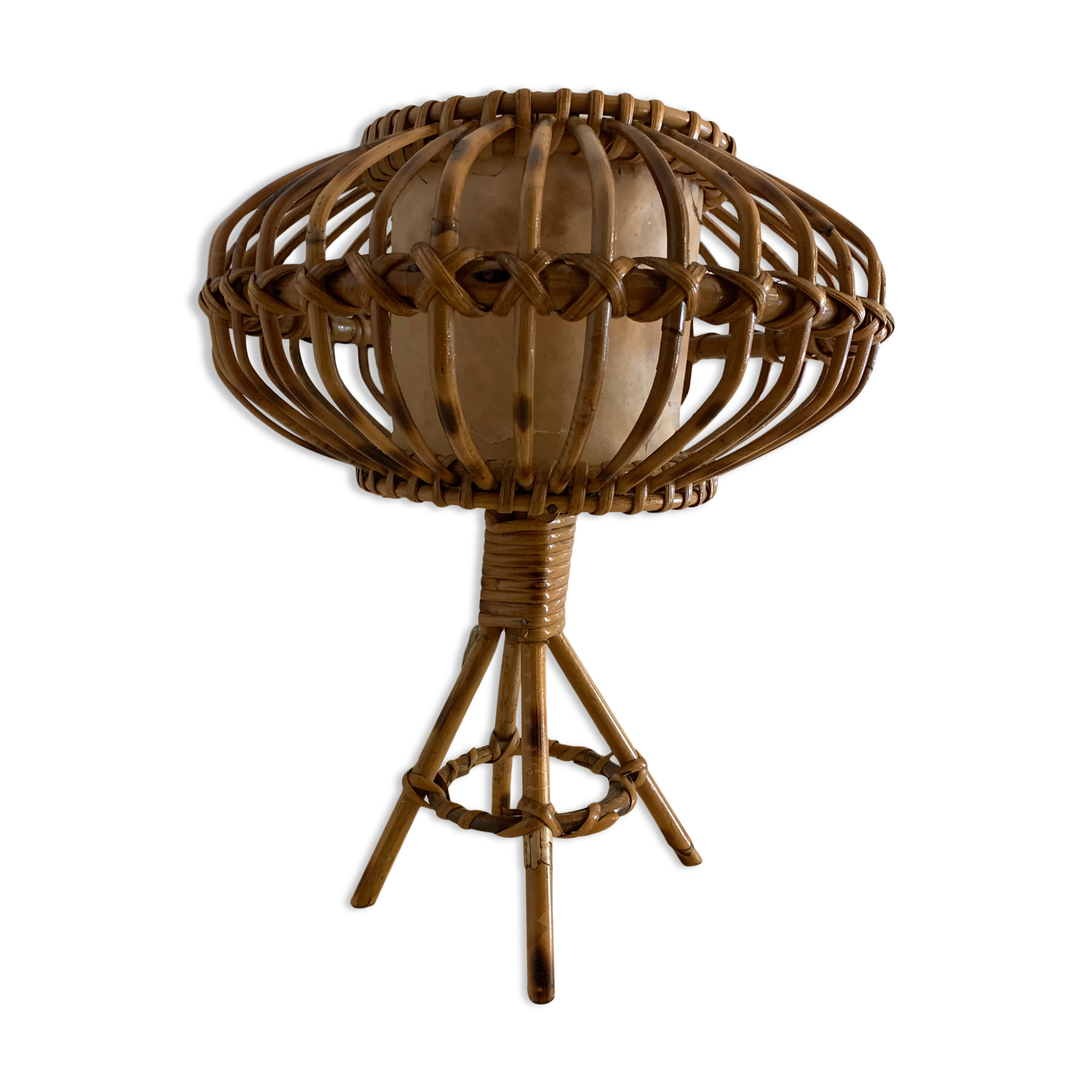 Rattan lamp in the shape of an ellipse Louis Sognot 1950
