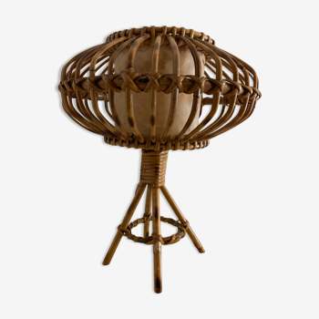 Lampe rotin en forme d'ellipse Louis Sognot 1950