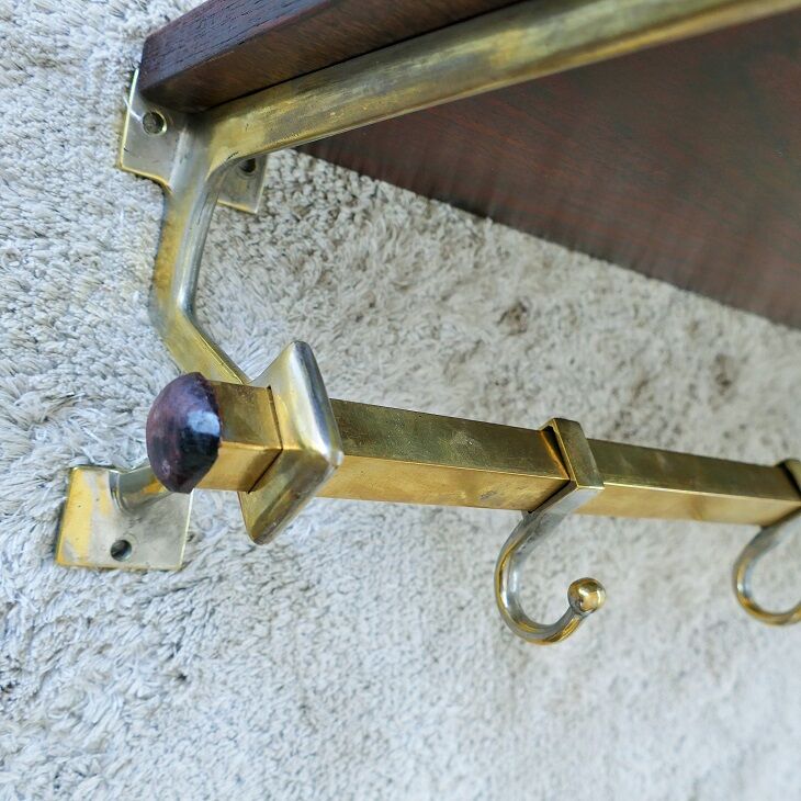 Brass and rosewood cloakroom coat rack
