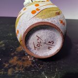 Old vase with enamelled ceramic coves décor flowers made in italy vintage