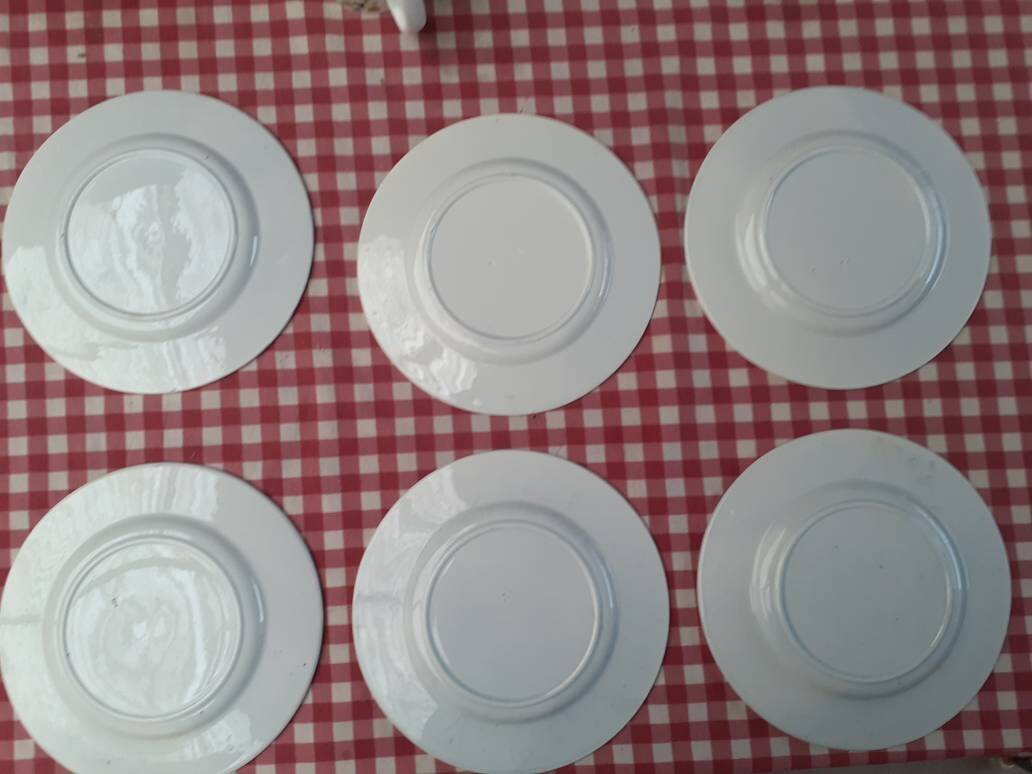 6 Assiettes Gien "Éventails japonais"