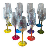 Coupes à champagne en verre, pieds multicolores