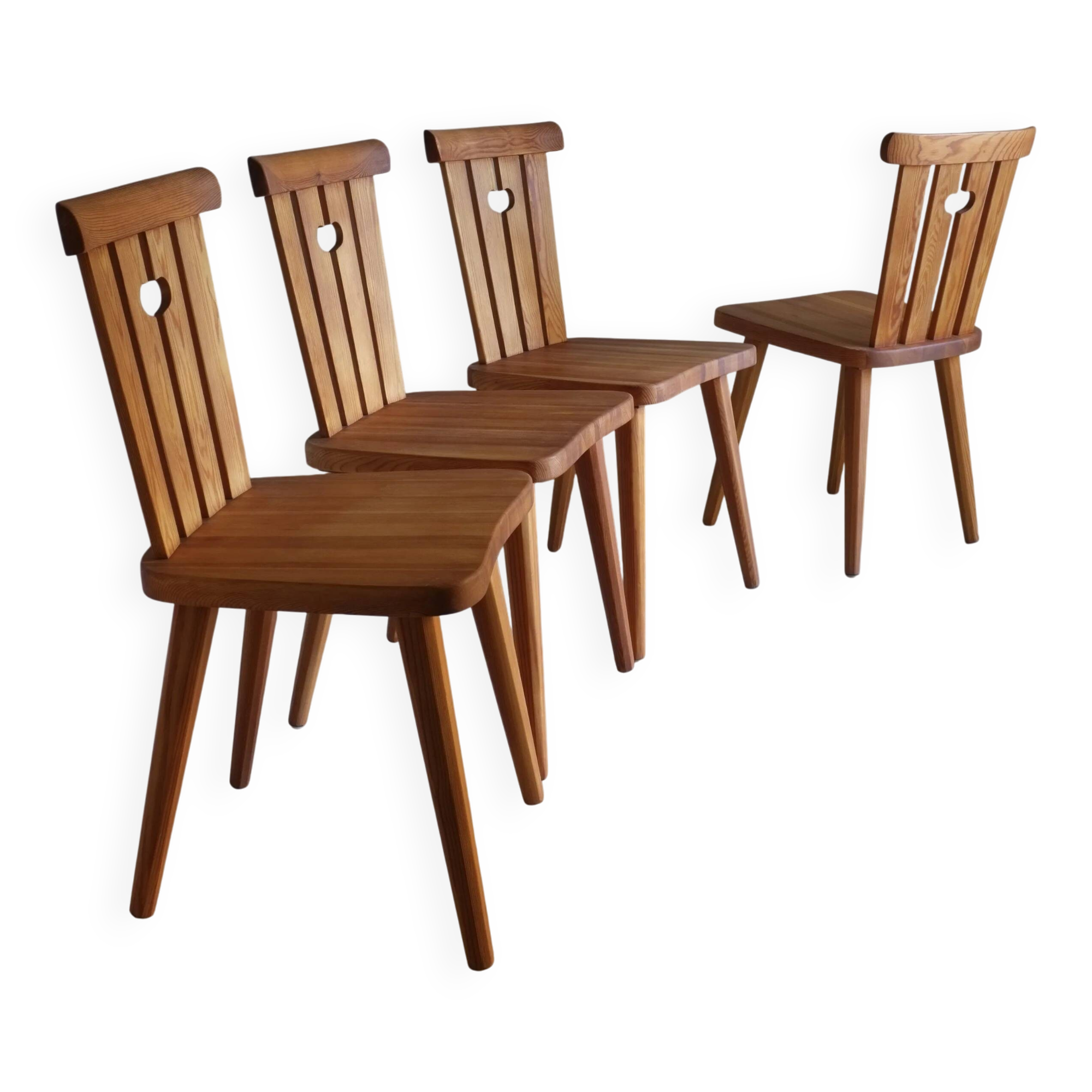 4 rustic pine chairs by Goran Malmvall | Sweden | 1940s