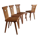 4 chaises rustiques en pin de Goran Malmvall | Suède | Années 1940