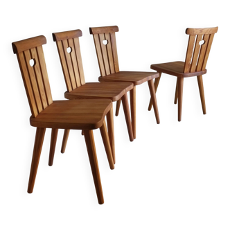 4 chaises rustiques en pin de Goran Malmvall | Suède | Années 1940