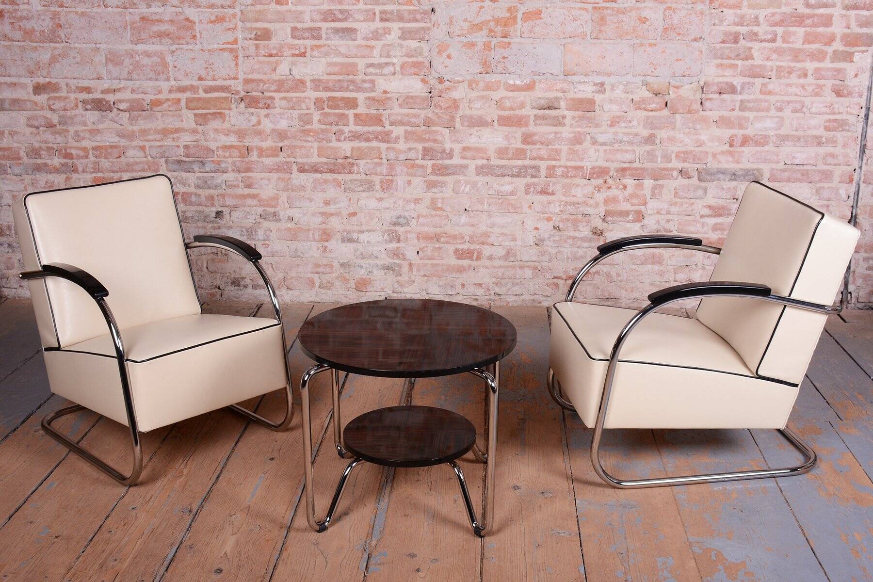 Bauhaus Leather FN21 Armchairs from Mücke-Melder, Czech, 1930s, Set of 2