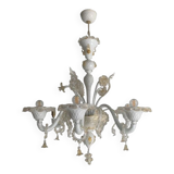 Lustre en verre de Murano laiteux et doré avec fleurs et feuilles