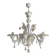 Milky and Gold Murano Glass Chandelier With Flowers and Leaves