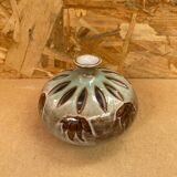 Antique brown glazed ceramic soliflore vase vintage leaf decor