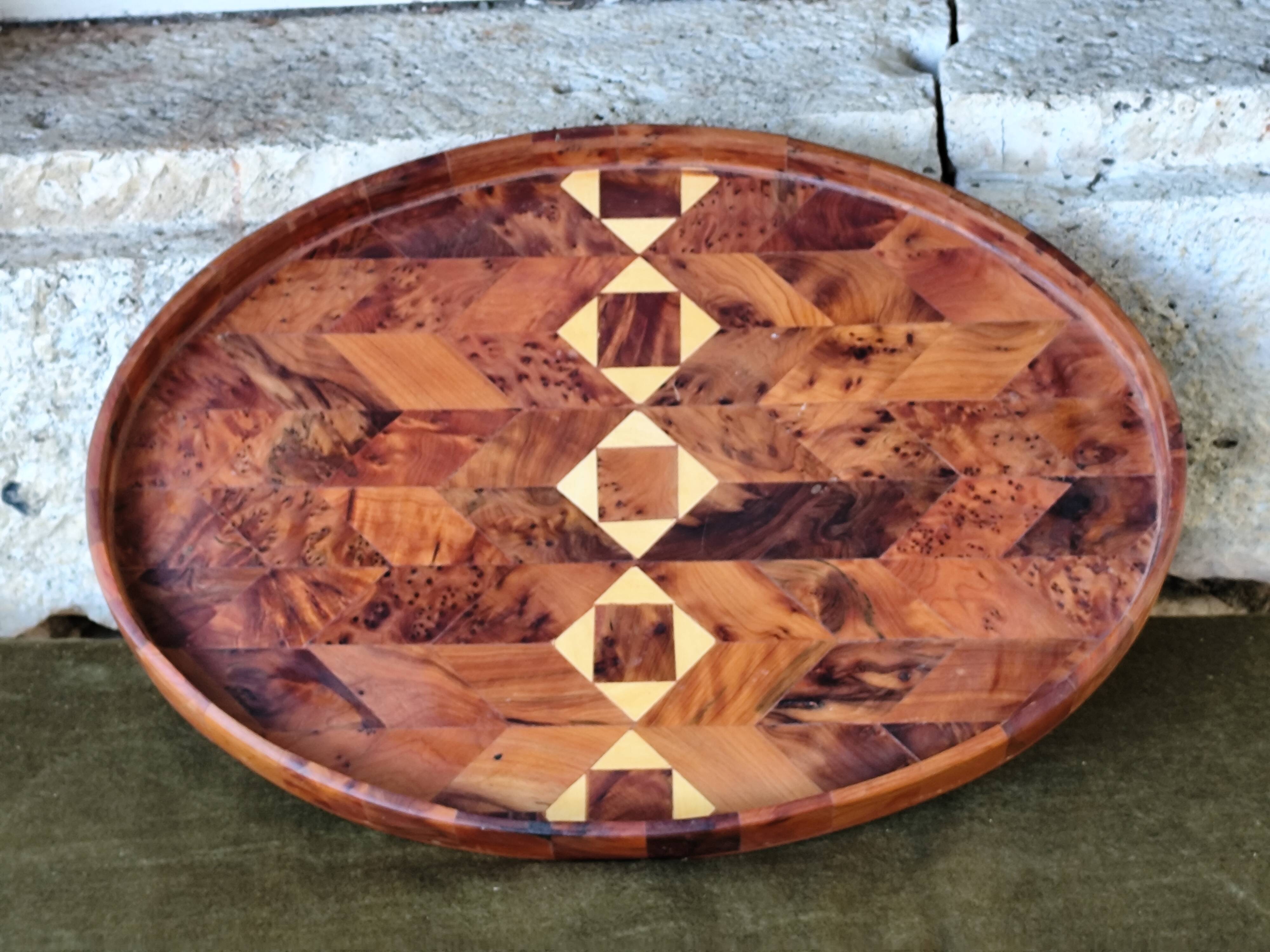 Geometric patterned wooden tray