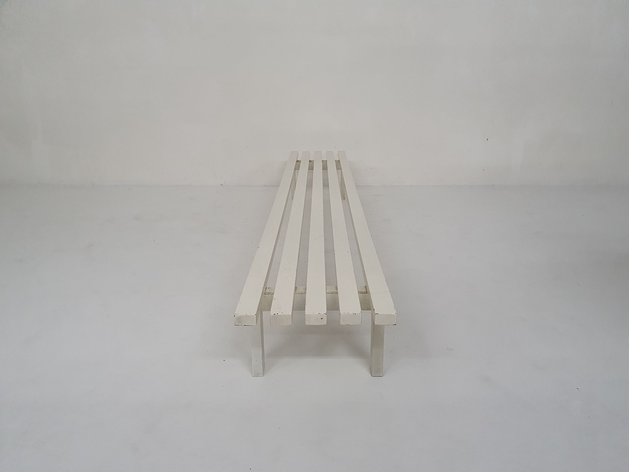 White metal slat bench, The Netherlands 1950's
