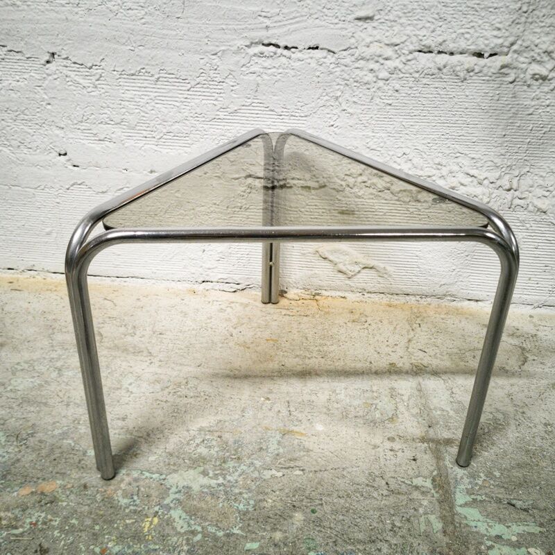 Vintage side table in metal and smoked glass