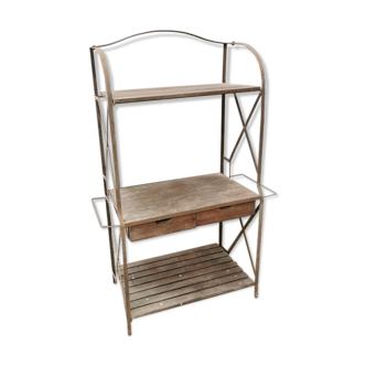 folding metal and wood florist shelves