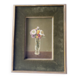 Still life oil on panel vase with immortelles