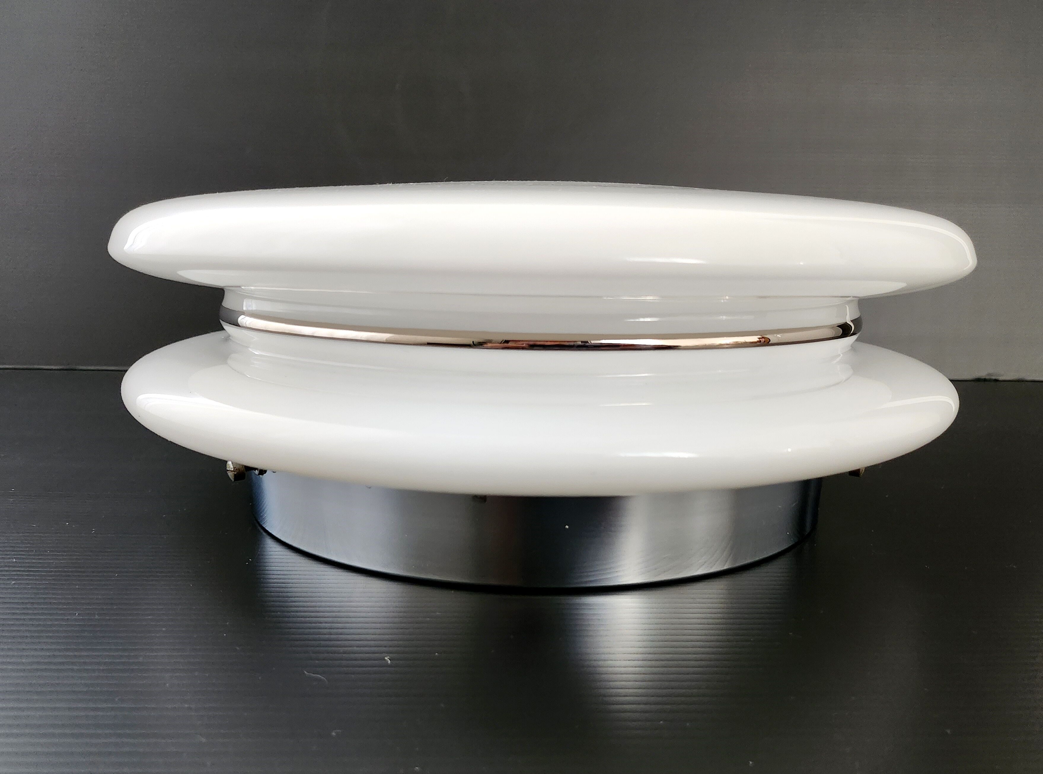 Vintage ceiling lamp 1970 space age glass & chrome