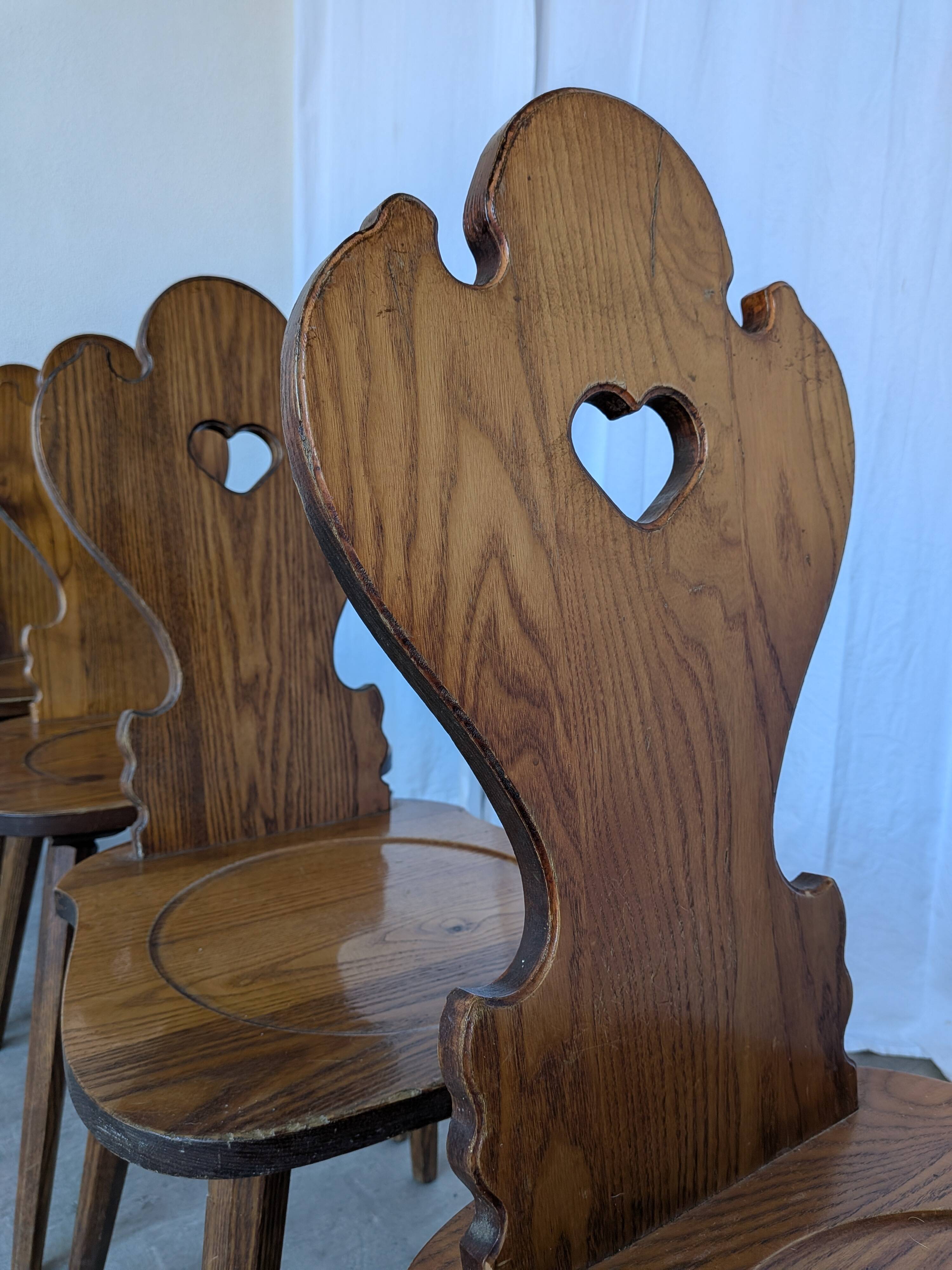 Set of 8 Farmhouse Tyrolean Chair with Heart Cutout Back / 1970s Vintage Di