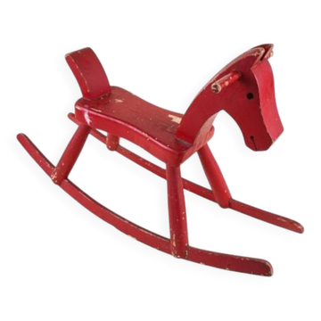 Kay Bojesen wooden rocking horse, red finish, Danish design, 1970s