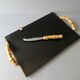 Wooden cheese board, bamboo handles, signed