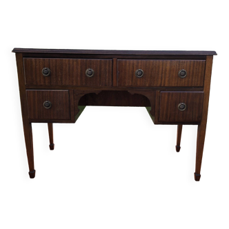 Vintage English-style mahogany 4-drawer desk.