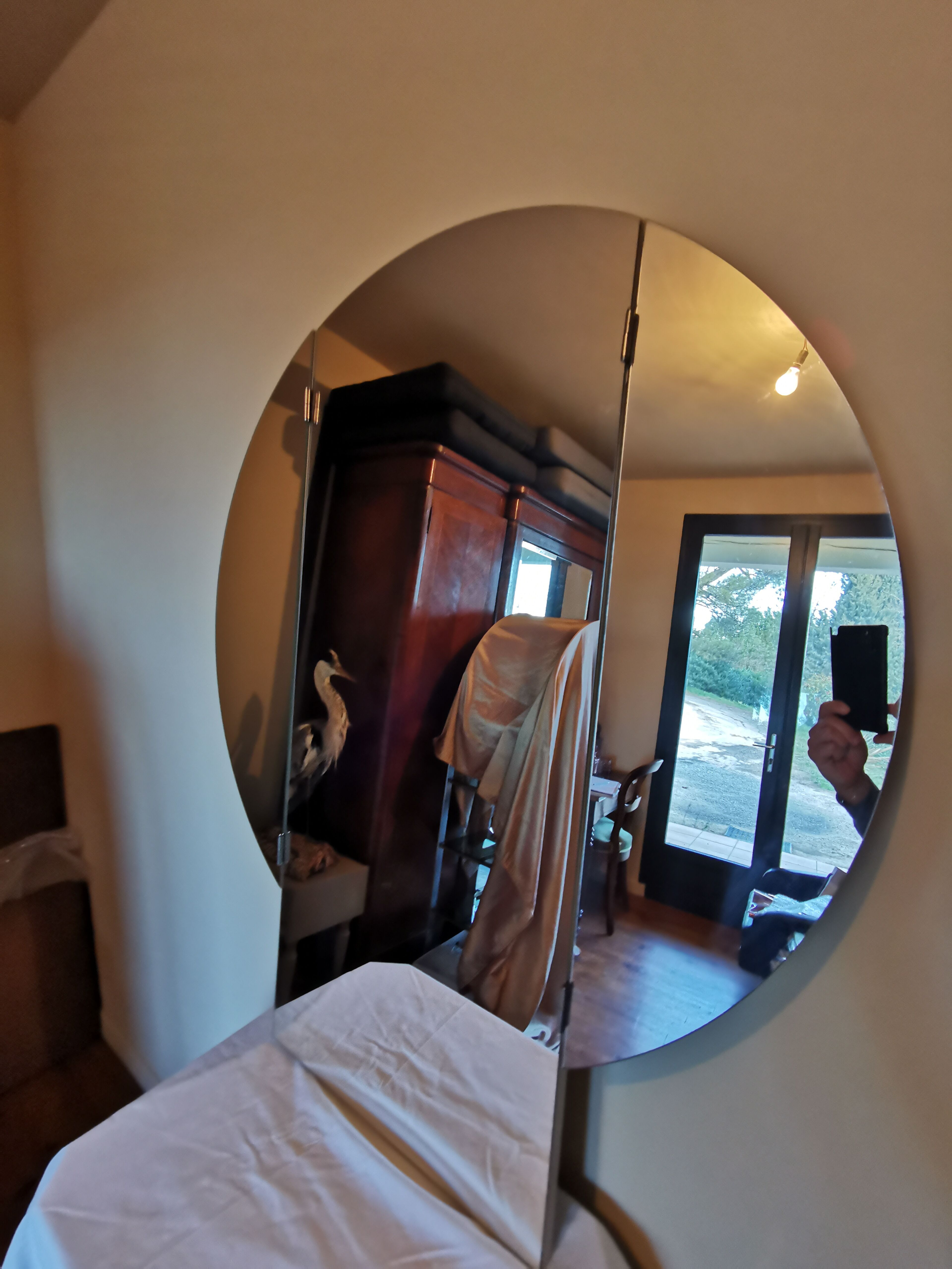 Large vintage mirror round triptych 110x47cm