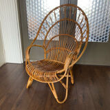 Fauteuil en rotin et bambou du milieu du siècle, années 1950