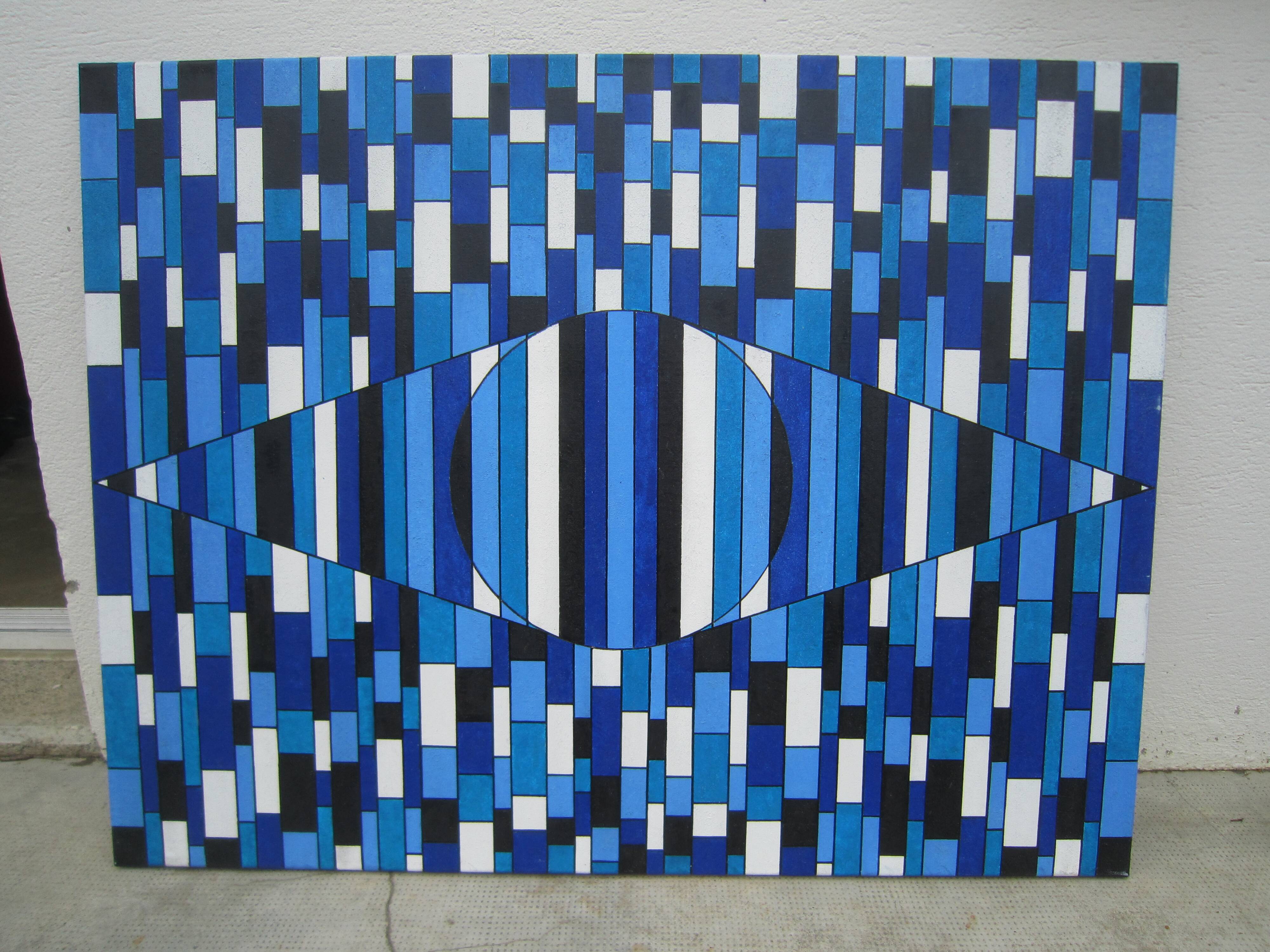 Blue lines HST oil on canvas signed Francis Bobin 2023
