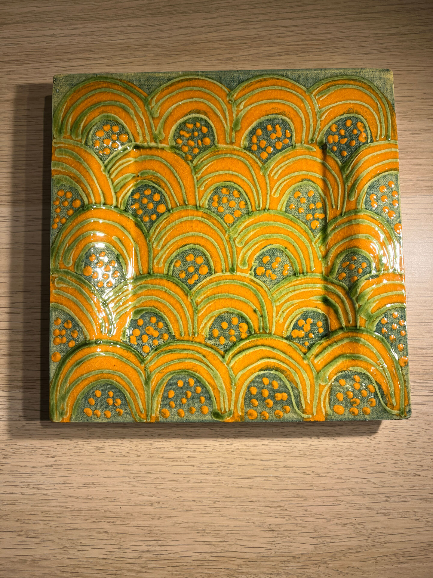 Annick Séguret – large vintage ceramic trivet signed – 20 cm