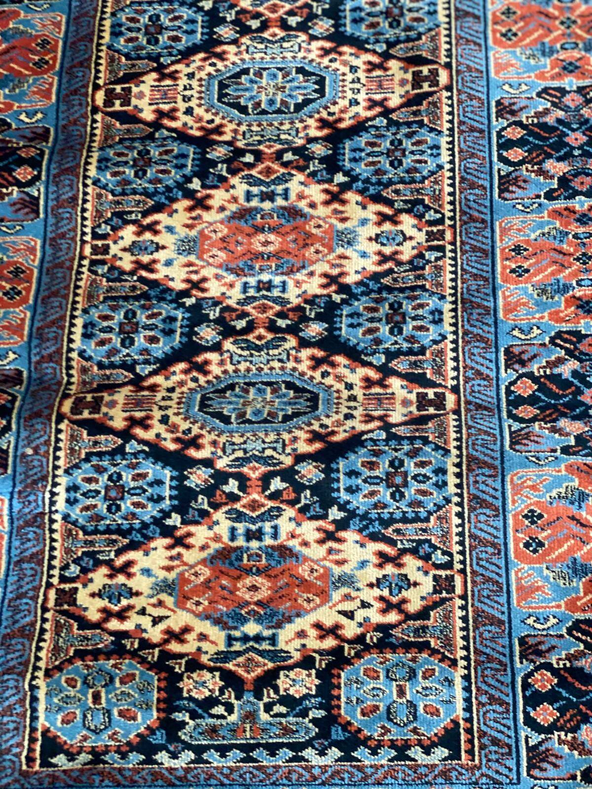 Long Persian Wool Runner Rug Burgundy Blue 70x240cm
