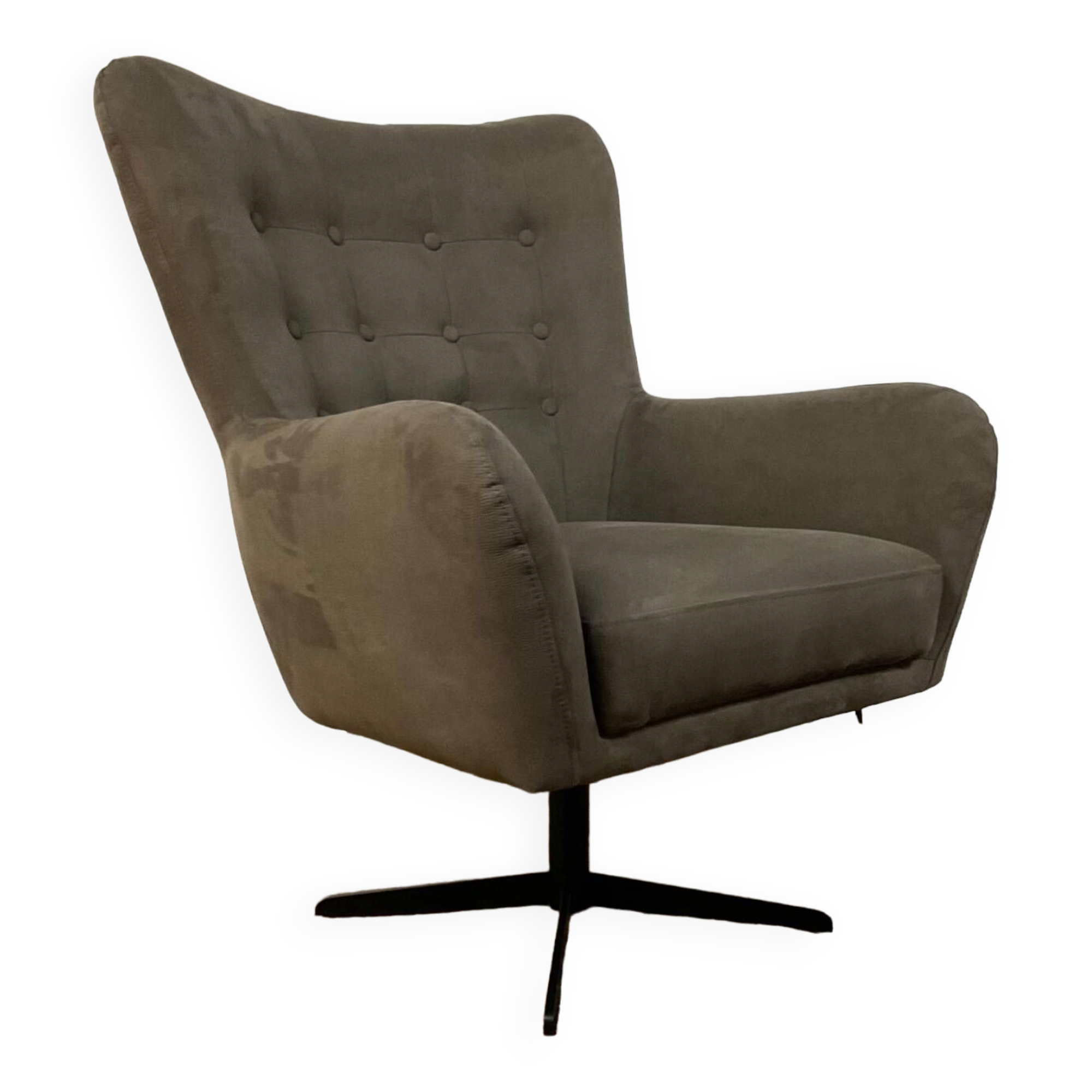 Swivel armchair in velvet fabric and metal