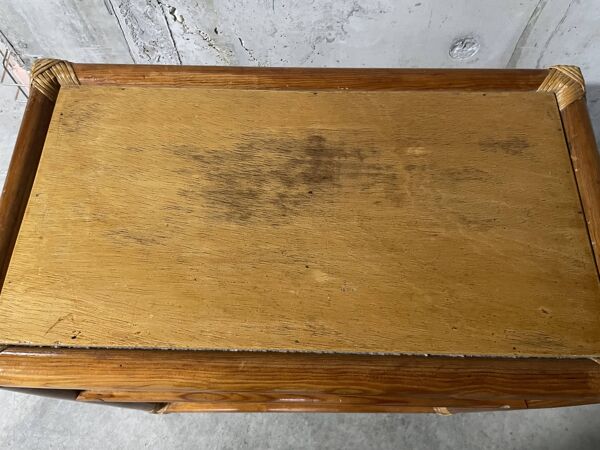 Etagère en bois et rotin, années 60