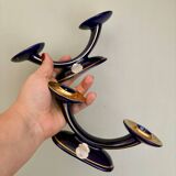 Set of 2 vintage blue and gold ceramic candle holders