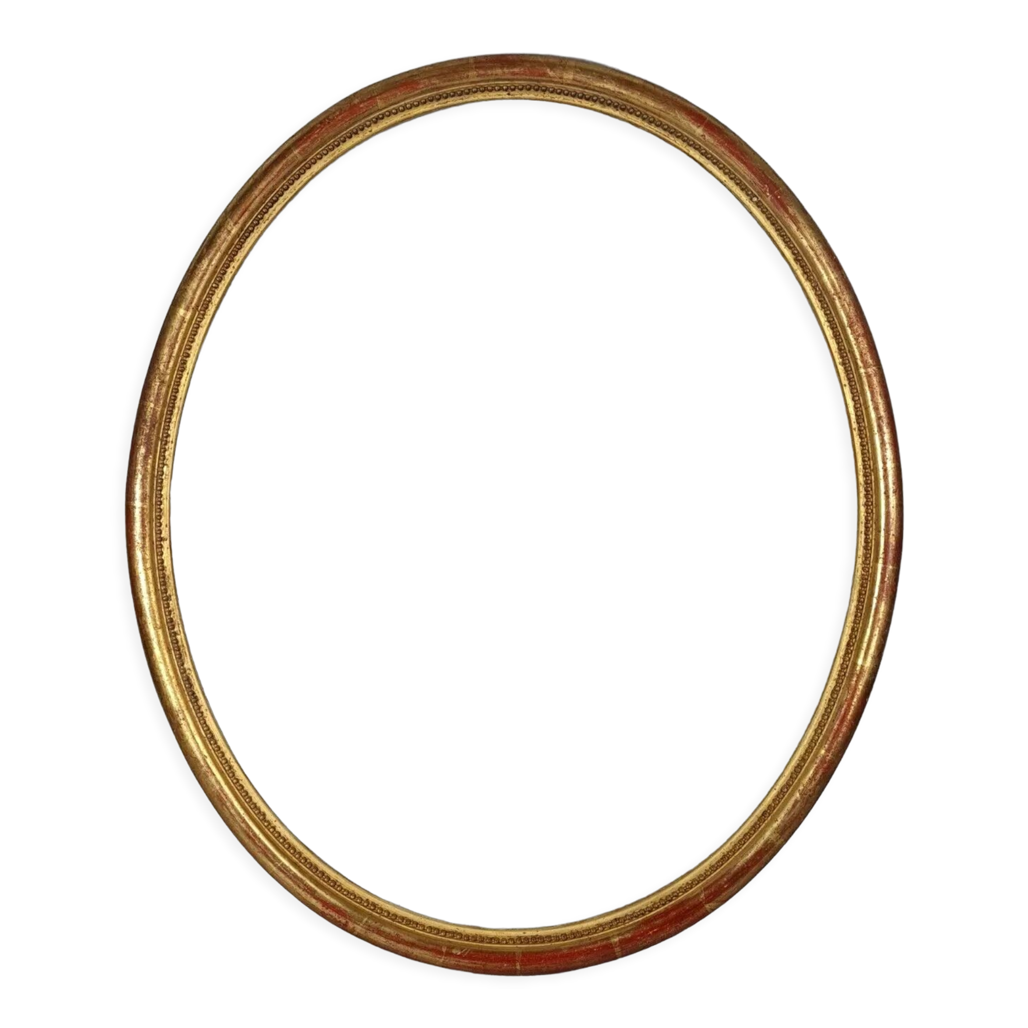 Oval beaded frame nineteenth century wood gilded stucco 69,7x59 foliage 64x54 cm SB
