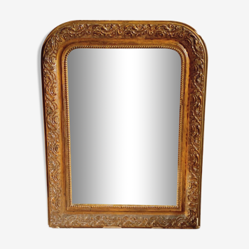 Miroir ancien style Louis Philippe en bois et plâtre avec glace au mercure